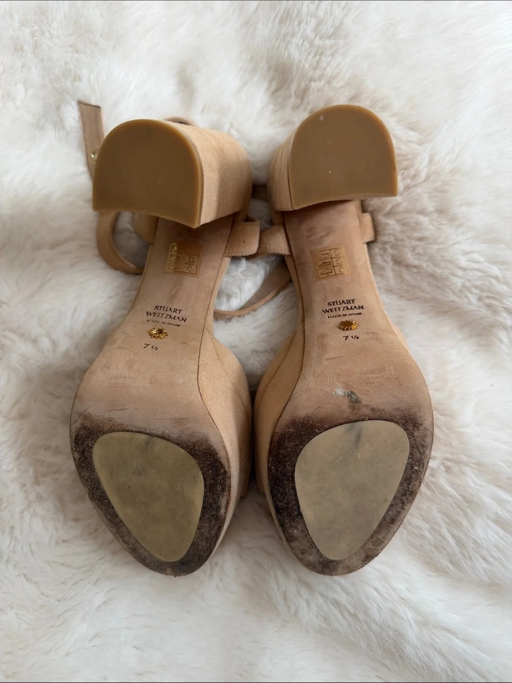 Stuart Weitzman Beige Suede Platform Block Heel Sandals